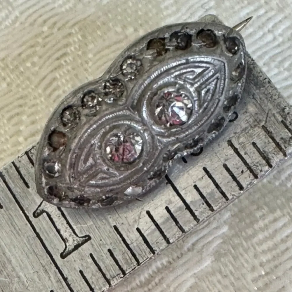 Tiny Art Deco Victorian Silver Pot Metal Glass Hat Lapel Pin Brooch Vintage